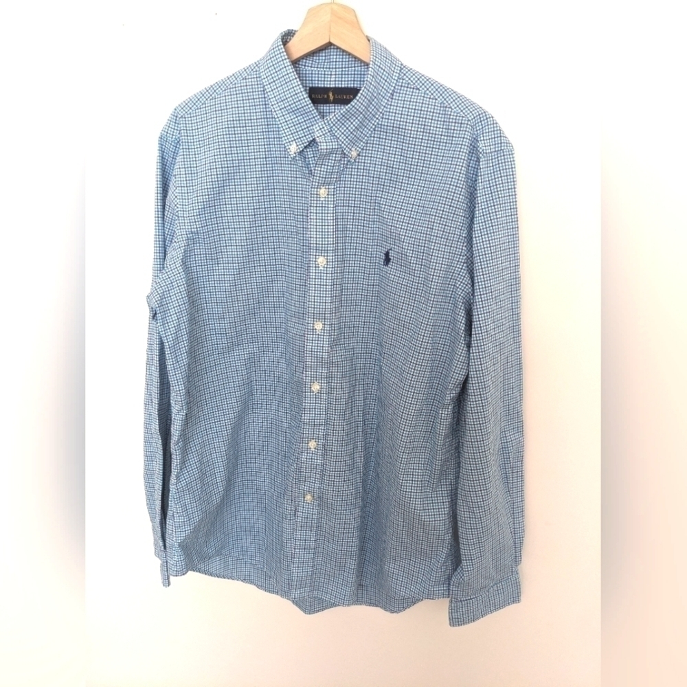 Ralph Lauren Men's blue and purple plaid cotton button down | size L